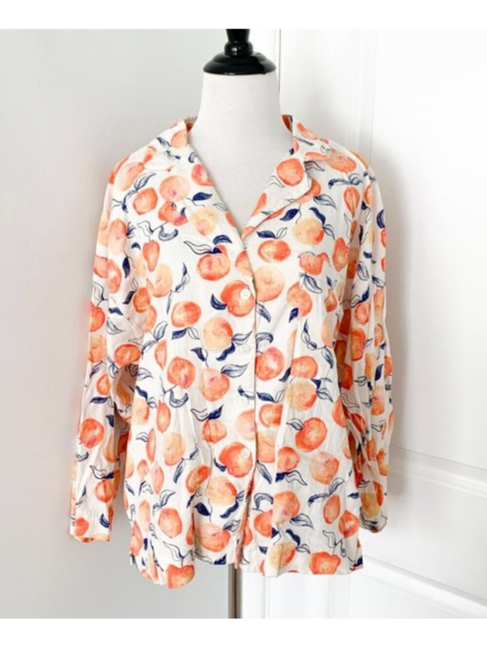 LOFT Sleep Peach Print Pajama Top Medium Button Front